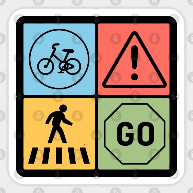 Traffic Signs Pop Art Design - Retro Road Symbol Sticker by TuncGK